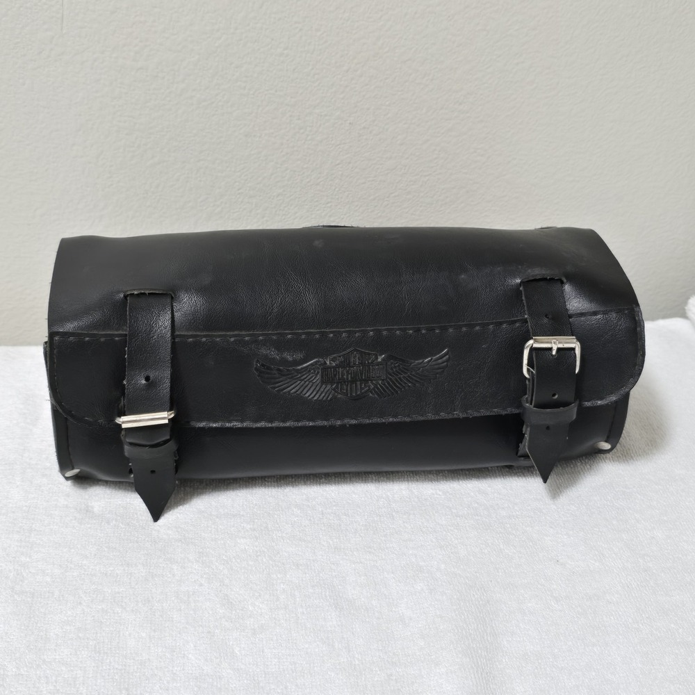 Vintage Harley Davidson Leather Fork Handlebar Tool Bag Eagle Wings 10.5" X 4"